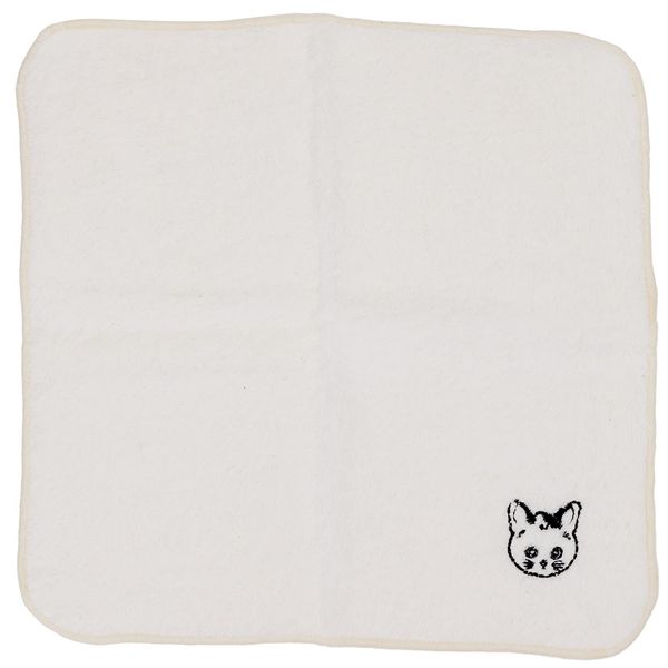 Koji Company 184461 Women's Handkerchief, Beige, 8.7 inches (22 cm), Fluffy Handkerchief, Manmaruko Cat, Mochizo, Embroidery