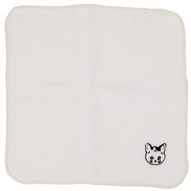 Koji Company 184461 Women's Handkerchief, Beige, 8.7 inches (22 cm), Fluffy Handkerchief, Manmaruko Cat, Mochizo, Embroidery