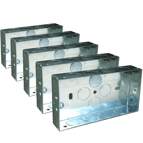 5 x Double Metal Back Box 25mm Flush Wall Pattress / 2 Gang Electrical Sockets