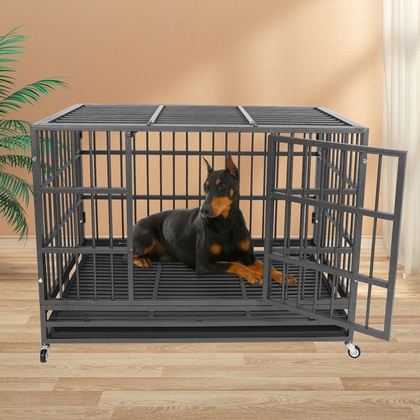 47" Heavy Duty Dog Kennel Iron Dog Cage Pet Crate for Large Dogs