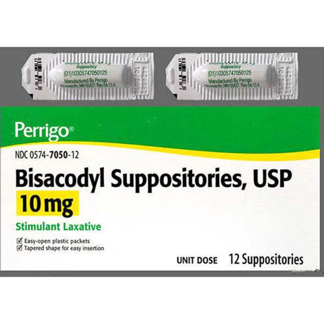 Generic Dulcolax Perrigo Bisacodyl 10mg Suppository 12ct ConstipationRelief 7/25