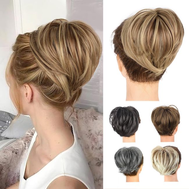 QGZ Messy Bun Hairpiece for Women Tousled Updo Side Comb Clip in Hair Bun Short Straight Adjustable Styles Chignon Easy Wear Messy Hair Bun Clip.