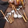 50PCS Silverware Set for 10, Bamboo Handle Flatware Set, Stainless Steel Cutl...