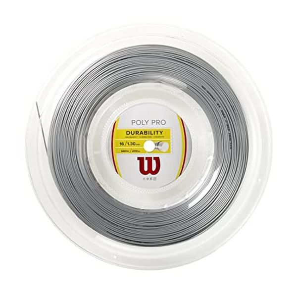 Wilson Poly Pro Tennis String, Polyester, 16, Diameter: 1.3 mm, Silver, 200 m, 1 Roll