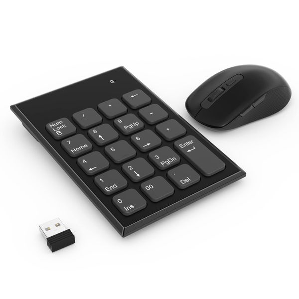 Wireless Tenkey Mouse Set, 2.4Ghz Wireless Numeric Keypad and 800|1200|1600DPI Adjustment, Wireless Mouse Set with One USB Receiver, Number Pad Small Numeric Keyboard