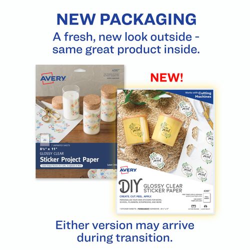 Avery Printable Sticker Paper, 8.5" x 11", Laser & Inkjet Printers, Glossy Clear, 7 Sticker Sheets (4397)