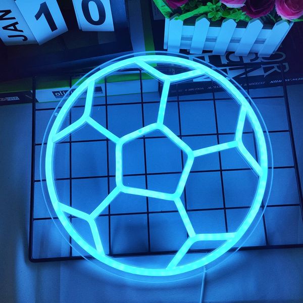 Dimmable Soccer Neon Sign for Bedroom Neon Soccer Ball Sign Soccer Neon Light for Bedroom Birthday Party Home College Decor Club Kids Holiday Gifts,12’’ X 12’’ Ice Blue