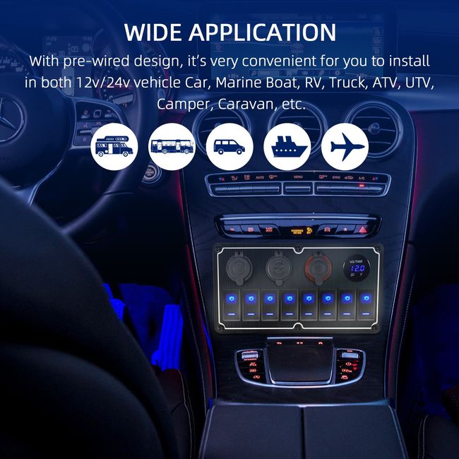 4 Gang Switch Panel Dual USB for 12V Car Boat Marine RV Truck Blue LED  Voltmeter