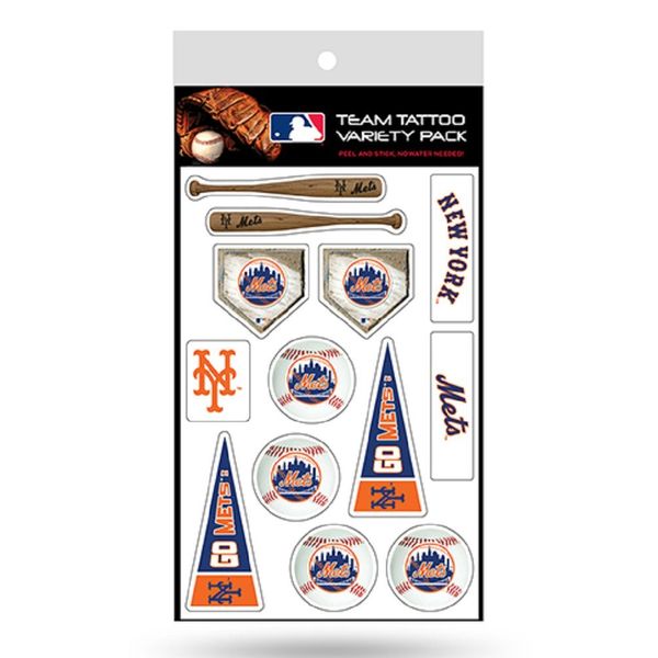 Rico MLB New York Mets Products MLB Temporary Tattoos Variety 2 Pack New York Mets, Black, Small