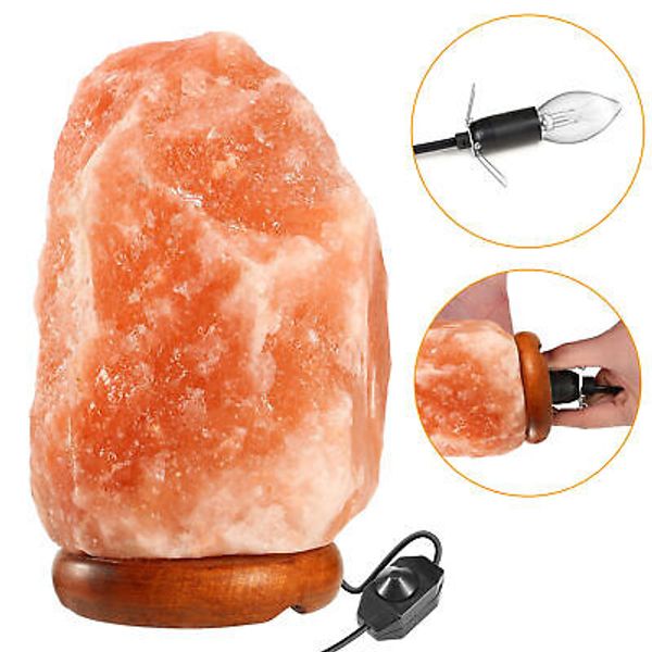 Crystal Rock Salt Lamp Table Lamps Night Light with Dimmer Switch & Wood Base