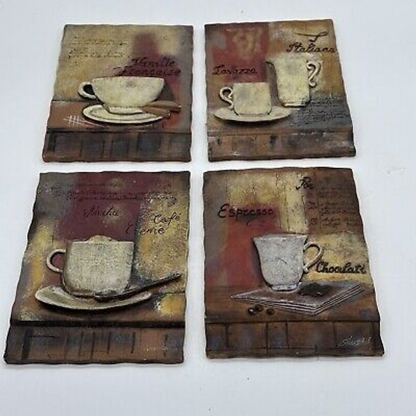 S Vassileva 3D Resin Wall Tiles Coffee Chocolati Espresso Italiana Set Of Four