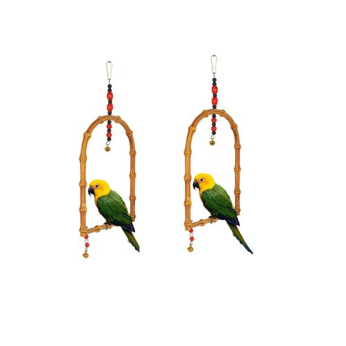 2 Bird Cage Plastic Bamboo Imitation Toys Hang Swing Perch Beads Bells Parakeet Parrotlet Cockatiel