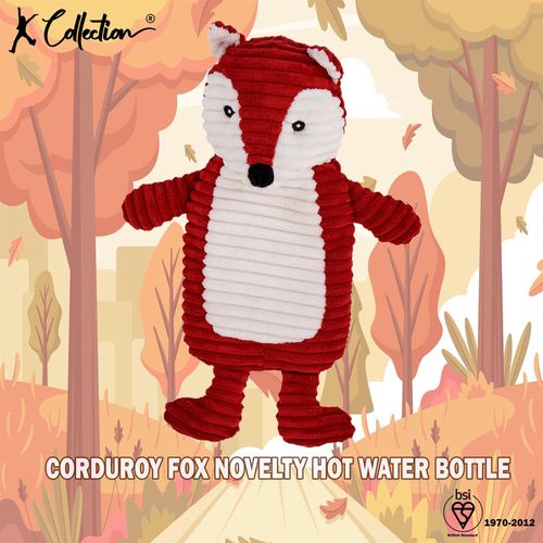 K Collection 3D Novelty Hot Water Bottle with Removable Cover - Fox Design - Soft Plush Cover - Premium Natural Rubber