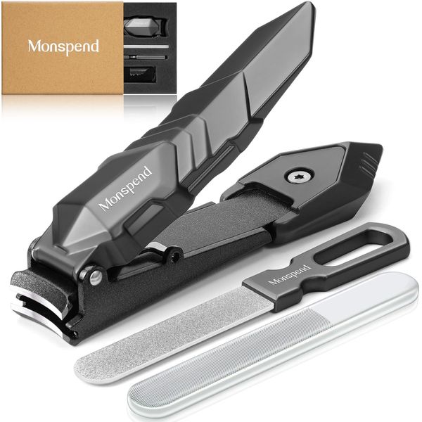 Monspend Nail Clippers, High Quality Nail Clippers, Popular in Japan, Ranking Nail Clippers [Light Force Cuts Quickly and Splatter-Prevention] For Hands and Feets, Unisex, Includes Premium Nail File, Dedicated Storage Bag, Easy Storage (Luxury Gray)