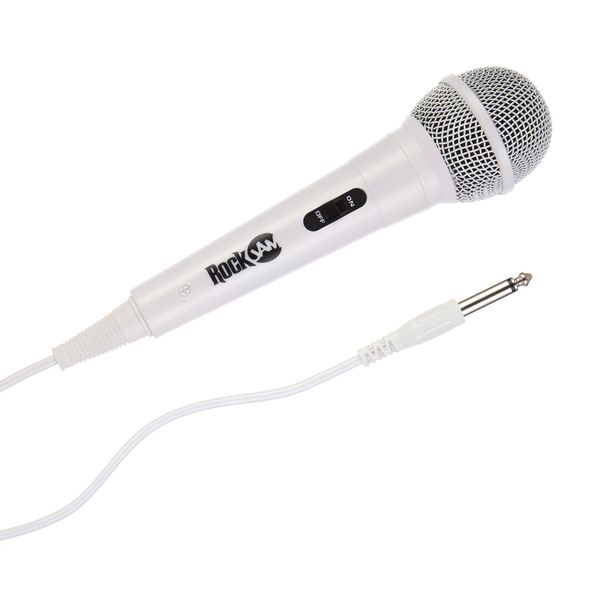 RockJam Karaoke Microphone Wired Unidirectional Dynamic Microphone with Three Metre Cord - White