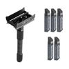 50 BLADES + Facón Classic Long Handle Double Edge Safety Razor - Platinum Japanese Stainless Steel Blades - Butterfly Open Shaving Razor for Smooth Wet Shaving Experience - 200+ Shaves