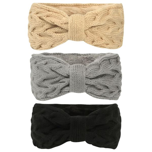 AUSYIWI 3 Stück Stirnbänder Strick Stirnband Damen Thermo Stirnband Winter, Haarband Ohrenwärmer Elastische, Haarbänder Verdicken Headwrap Kopfband für Damen/Frauen/Mädchen