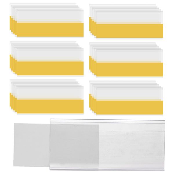 XoeLLe 50 Stück Etikettenhalter, Selbstklebende Regaletiketten Preisschilder Beschriftungsschilder, Transparent Label Preisauszeichner Regal Clip für Zuhause Büro Schule (8x4,2cm)