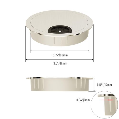 Skweawert 2 Pack Desk Grommet 3-1/8 Inch 80mm, Zinc Alloy Computer Desk Wire Hole Cover, Office Desktop Cord Cable Hole Metal Ring, Brushed Silver