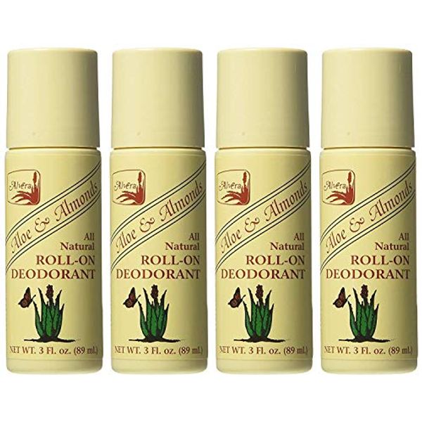 Alvera All Natural Roll-On Deodorant Aloe & Almonds - 3 Fl Oz, 4 pack