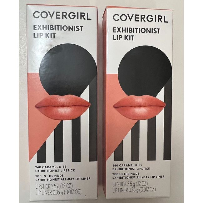 Pack of 2 CoverGirl Exhibitionist Lip Kit ~ 240 Caramel Kiss & 200 In The Nude