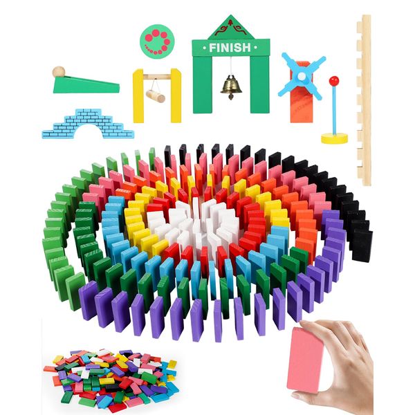 100 Pcs Dominoes Set for Kids, Colorful Wooden Building Blocks Dominos Tiles for Building, Stacking, Racing, Tumbling, Educational Domino Rally Kits for Boys Girls