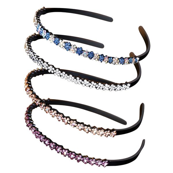 HNJUSR 4 Stück Fashion Strass und Kristall Harte Stirnbänder Anti-Rutsch Zähne Haarband für Frauen,Hart rutschfeste Zinken Stirnband Haarschmuck,Rutschfestes Zahn-Haarband Elegant für Damen Mädchen