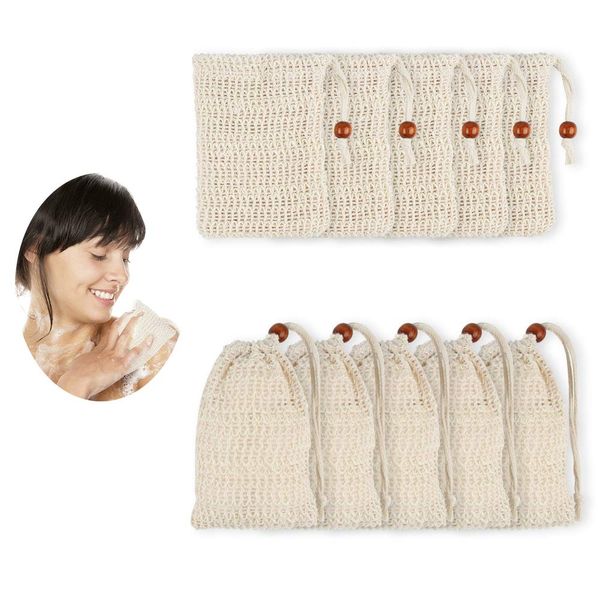 Dadabig 10 PCS Sisal Soap Bag, Organic Soap Bag Natural Fiber Soap Bags with Drawstring Rope for Bath Shower Exfoliation and Massage