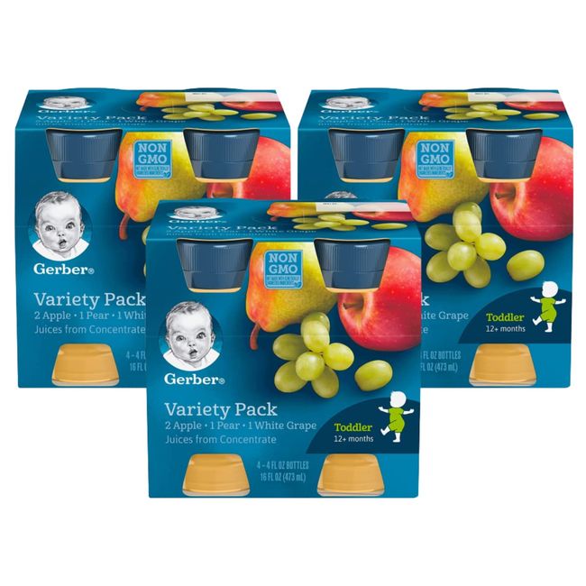 Gerber Juice Fruit 2 Apple, 1 Pear, 1 White Grape Juices from Concentrate Variety 16 Fl Oz (Pack of 3)