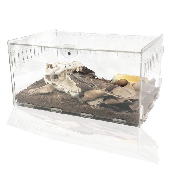 Magnetic Acrylic Reptile Cage,Transparent Enclosure Reptile Breeding Box,Breeding Box Terrarium Tank Suitabl for Tarantulas,Lizards,Chameleons,Hermit Crabs,Snakes,Insect,Turtle（12x8x6 Inch