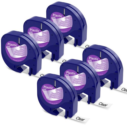 6 x Compatible with Dymo Label Maker Refills Clear Transparent 1/2'' x 13', Label Maker Clear Tape Compatible with Dymo Letratag Refills Plastic Tape Work for LT-100T LT-100H XR XM 200B