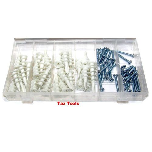 60 pc Plastic Drywall Anchor Assortment Self Drilling Anchors w/ Screw Kit Set