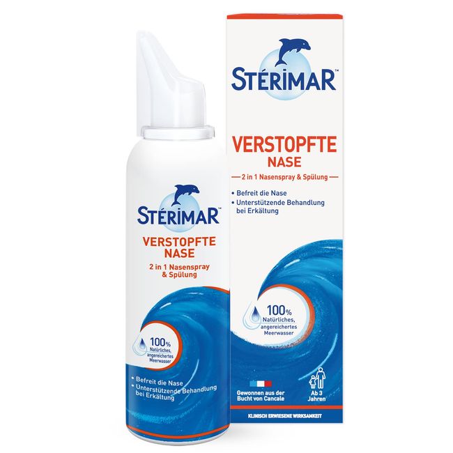 Stérimar Meerwasser Nasenspray, 100% natürliches Meerwasser, 2 in 1 Spray und Spülung, geeignet für Erwachsene und Kinder, 100ml