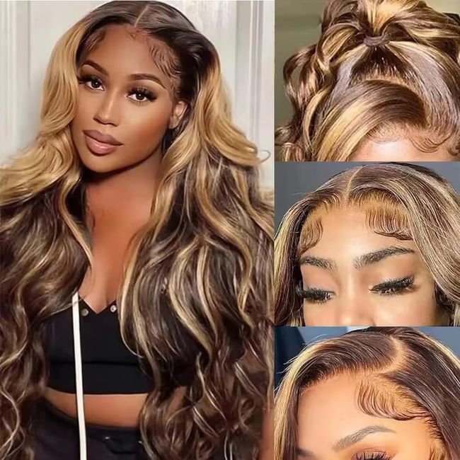 JYZ Transparent 13X4 Lace Wig Ombre Human Hair Wigs 150% Preplucked Lace Front Wig 4/27 Colored Highlight Lace Front Wig Human Hair Wavy Glueless Lace Front Wigs Highlight Human Hair Wigs 14 Inch