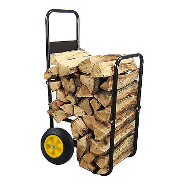 Firewood Log Carrier Steel Wood Rack Rolling Dolly for Indoor Outdoor Use