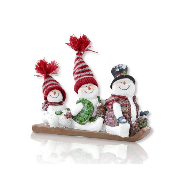 DECOLINE Decorative Figurine Three Snowmen (B) on Sleigh