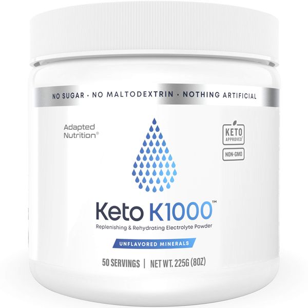 Keto K1000 Electrolyte Powder | Hydration Supplement Drink Mix | Raw Mineral Flavor, No Stevia | 50 Servings | Boost Energy & Beat Leg Cramps | No Maltodextrin or Sugar