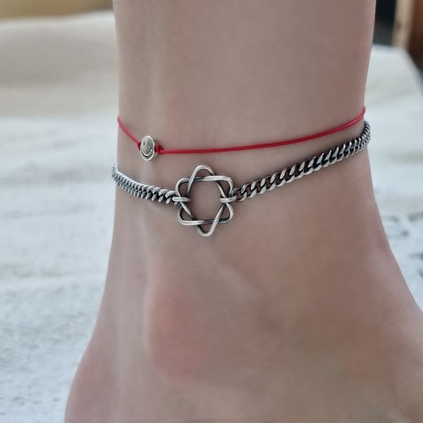 925 Silver Antique Star Curve Faceted Chain Women&#39;s Silver Anklet