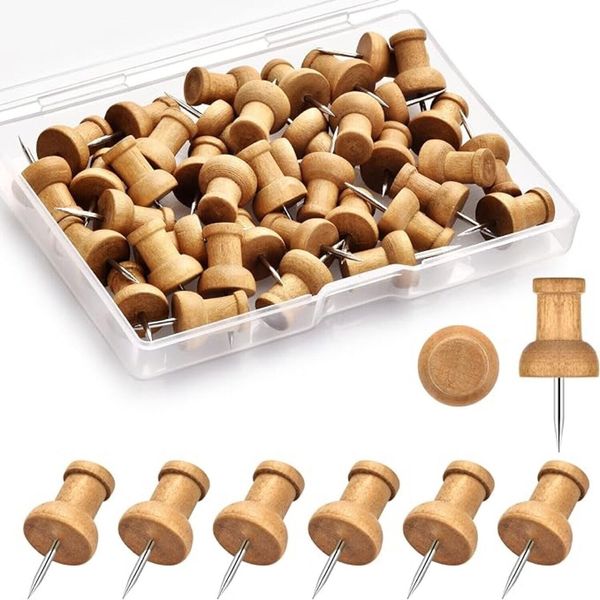 40 Push Pins Wooden Thumb Tacks Decorative for cork Board Map with Wood Head