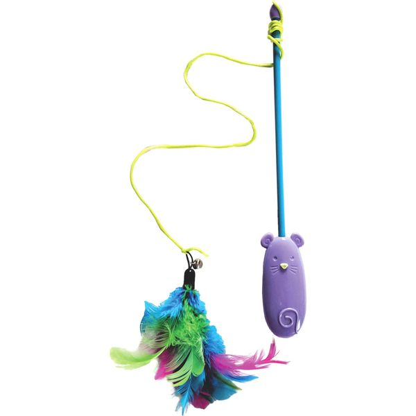 SPOT Dolphin Laser Wand - 2-in-1 Feather Teaser and Laser Pointer Cat Toy, Brightly Colored Feather Teaser Wand and Button-Activated Laser Pointer for Twice The Fun, Batteries Included