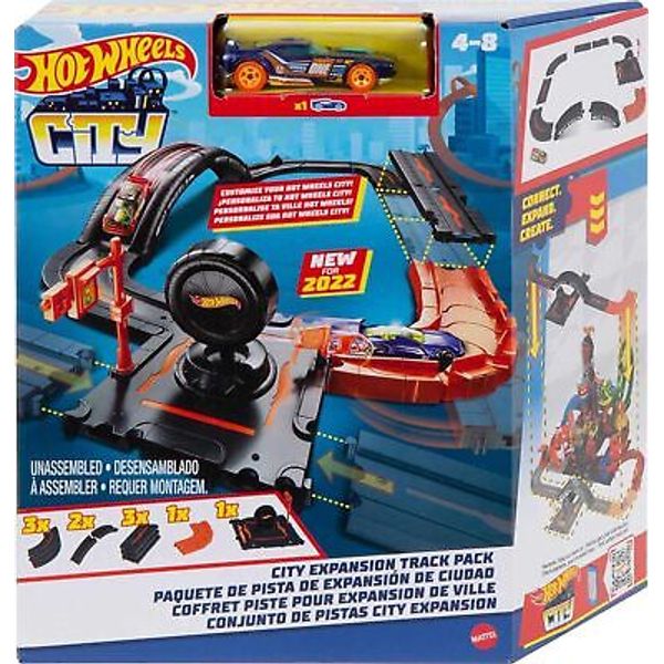 Hot Wheels Toy Car Track Set Pack, 10 Track-Building Parts with City Square,