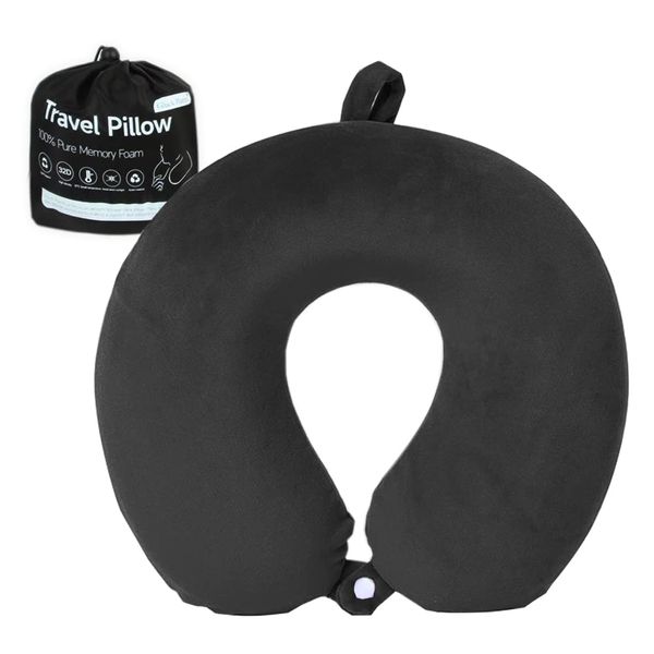 Travel Pillow,Neck Pillow for Traveling U Shaped Memory Foam Black Portable Headrest Sleep Airplane Travel Neck Pillow for Flight, Car & Home,Office