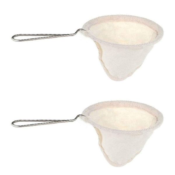 2Pcs 4-inchi Stainless Steel Handle Cloth Sock Reusable Coffee Tea Strainer Filter for Home Office Handmade Cafe Use