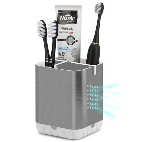 BYUNER Toothbrush Holder, Electric Toothbrush, Removable Toothbrush Holder with Drain Hole, Non-Slip, Toothbrush Holder, Deco Bathroom Organiser, Bathroom Organiser (Brushed Silver)