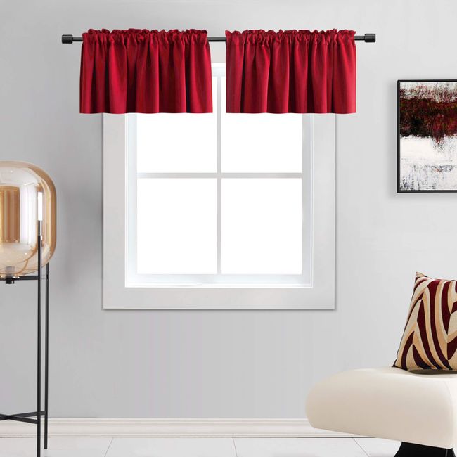 DONREN Red Christmas Valances for Windows - 2 PCS Room Darkening Window Curtain Valances with Rod Pocket (42 by 15 Inch,2 Panels)