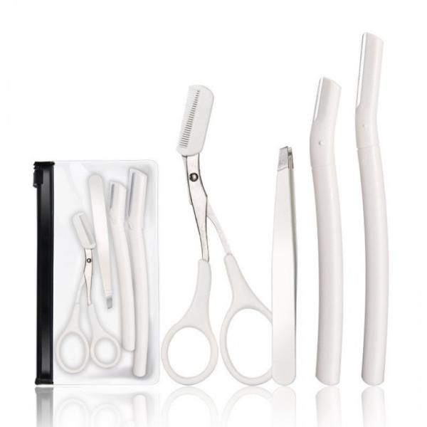 All-in-one eyebrow grooming set (4 types) Beauty eyebrow groomer scissors hair remover white gift souvenir