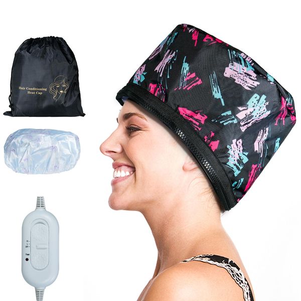 Alotlucky Hair Thermal Steamer Treatment SPA Cap Nourishing Care Hat with Adjustable Temperature Control,Moisturize and Nourish, Hair Care for Home Use(Black)