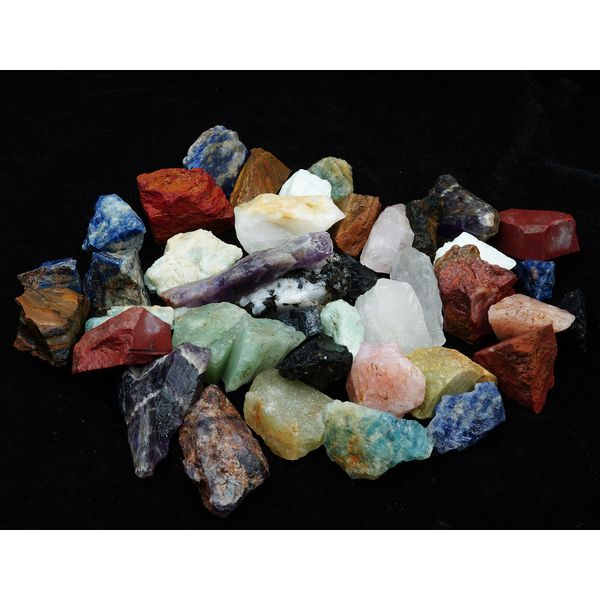 Crocon 1LB Assorted Rough Bulk Natural Stone Raw Gemstone Tumbling Cabbing Polishing Gem Mining Chakra Balancing Reiki and Crystal Healing Good Luck Home Office Décor