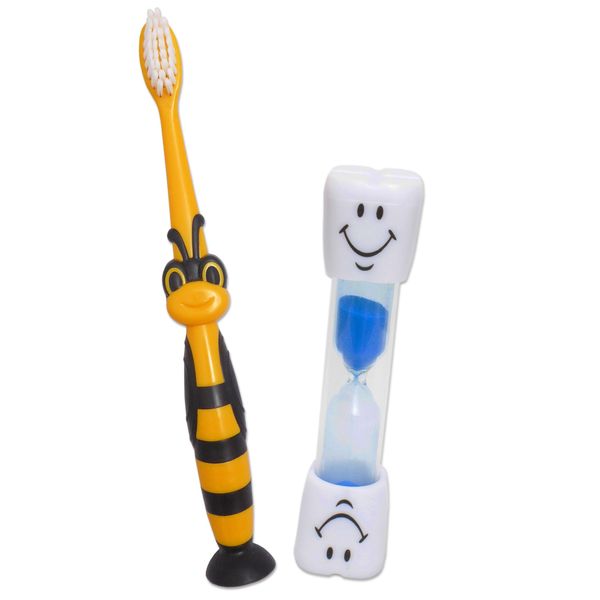 1 Children's Bumblebee Sucker Toothbrush & 1 Smile Sand Timer (Blue Timer)