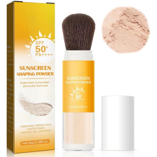 Mineral Sunscreen Setting Powder,SPF 50 Mineral Brush Powder,Powder Sunscreen for Face,Oil Control Natural Matte Finish, Lasting Lightweight Breathable Sun Protection Powder All Skin (One, One Size)